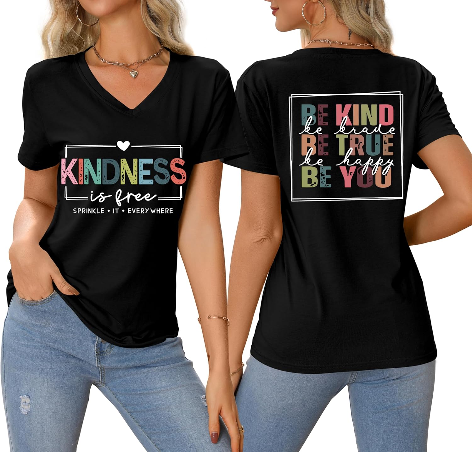 Be Kind Shirt for Women,Kindness is Free Letter Graphic T-Shirt Inspirational Saying Tees Casual Short Sleeve Tops - Image 3