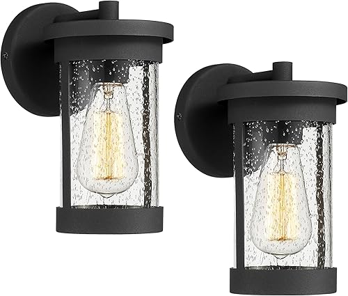 Ken & Ricky Lámpara de pared para exteriores, lámpara exterior negra, moderna lámpara de pared al aire libre con vidrio sembrado para porche, patio,