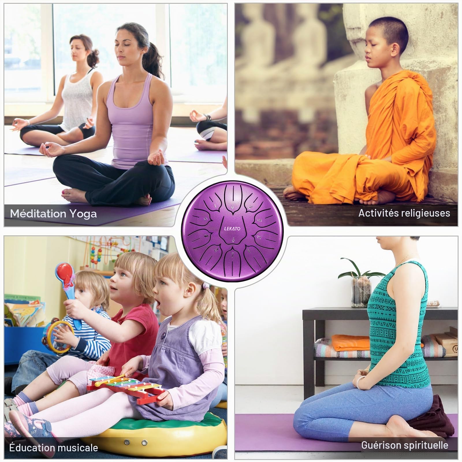 LEKATO Steel Tongue Drum à 6 Pouce 11 Notes Ré(D) Majeur, Steel Handpan Mini Tambour à Langue pour Débutant, Idéal Pour Méditation, Yoga, Education Musicale, Violet Nacré