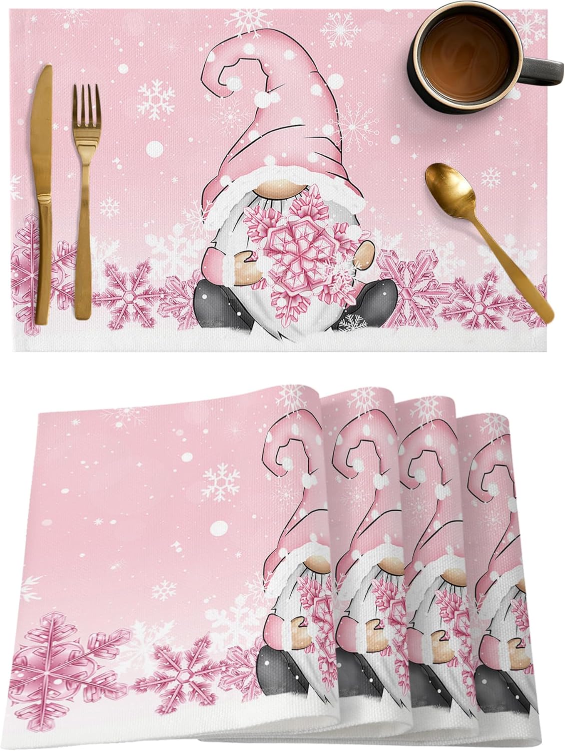 Christmas Placemats for Dining Table Set of 4 Snowflake