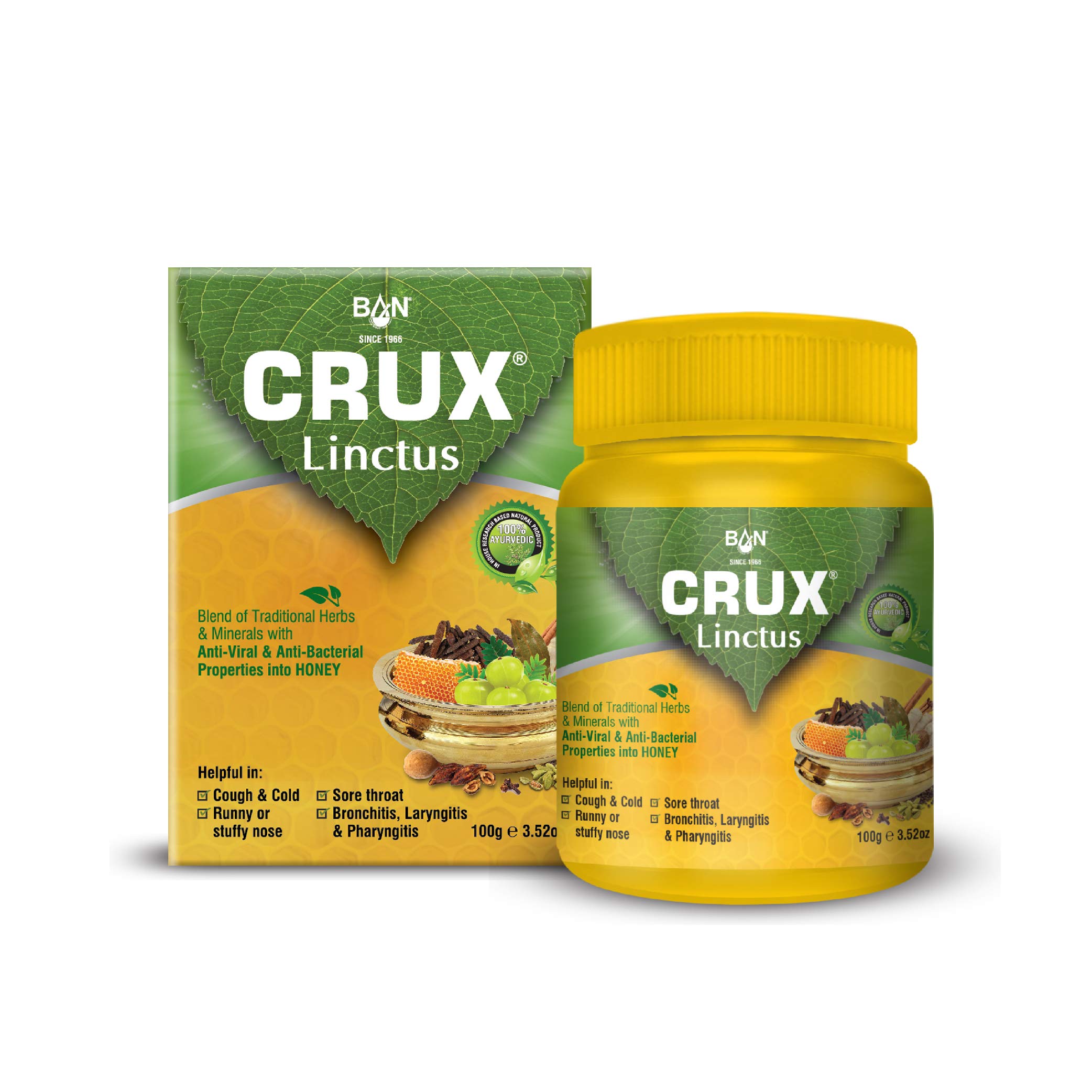 Crux Linctus (Chatan) 100g (Pack of 2) | Ayurvedic Natural Chawanprash for Dry Cough & Sore Throat Relief | Pure Blend of 5 Traditional Herbs with Honey | Cold, Runny, & Stuffy Nose Support