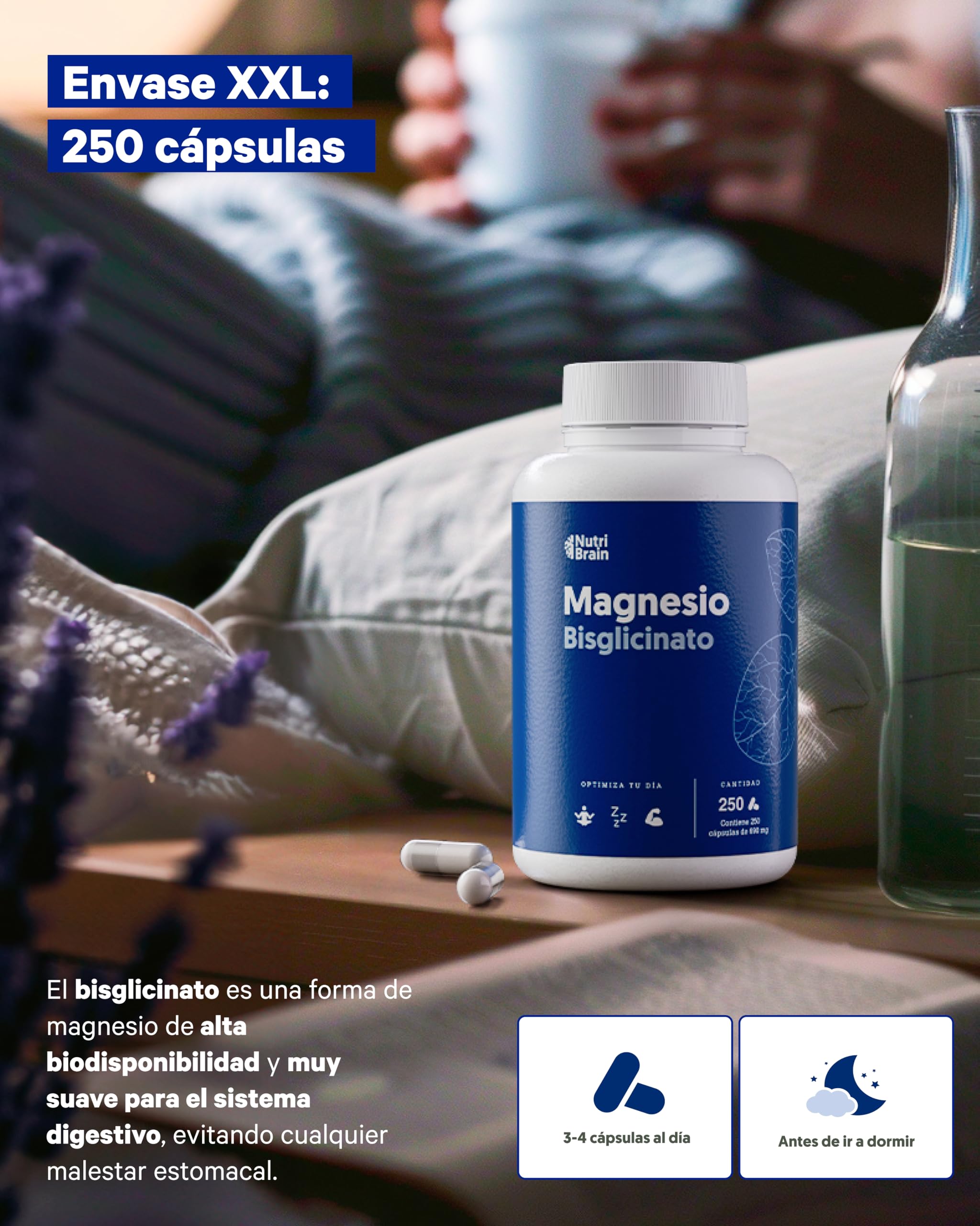 Magnesio Bisglicinato Puro 2000 mg - Dosis XXL (250 Cápsulas) | Forma Quelada para Sueño Reparador, Energía, Soporte Óseo-Muscular y Concentración | Máxima Biodisponibilidad, Sin Efectos Laxantes