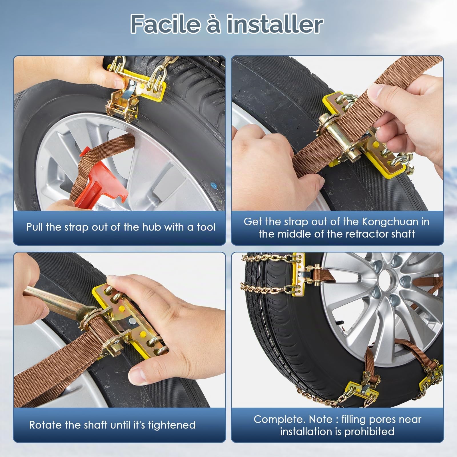 Ninonly Chaînes à Neige pour Auto 6 Pièces Universel Chaine Voiture Neige Antidérapant Chaîne de Pneus Chaînes de Sécurité pour Voitures SUV Truck Fit pour pneus Largeur 165mm-265mm