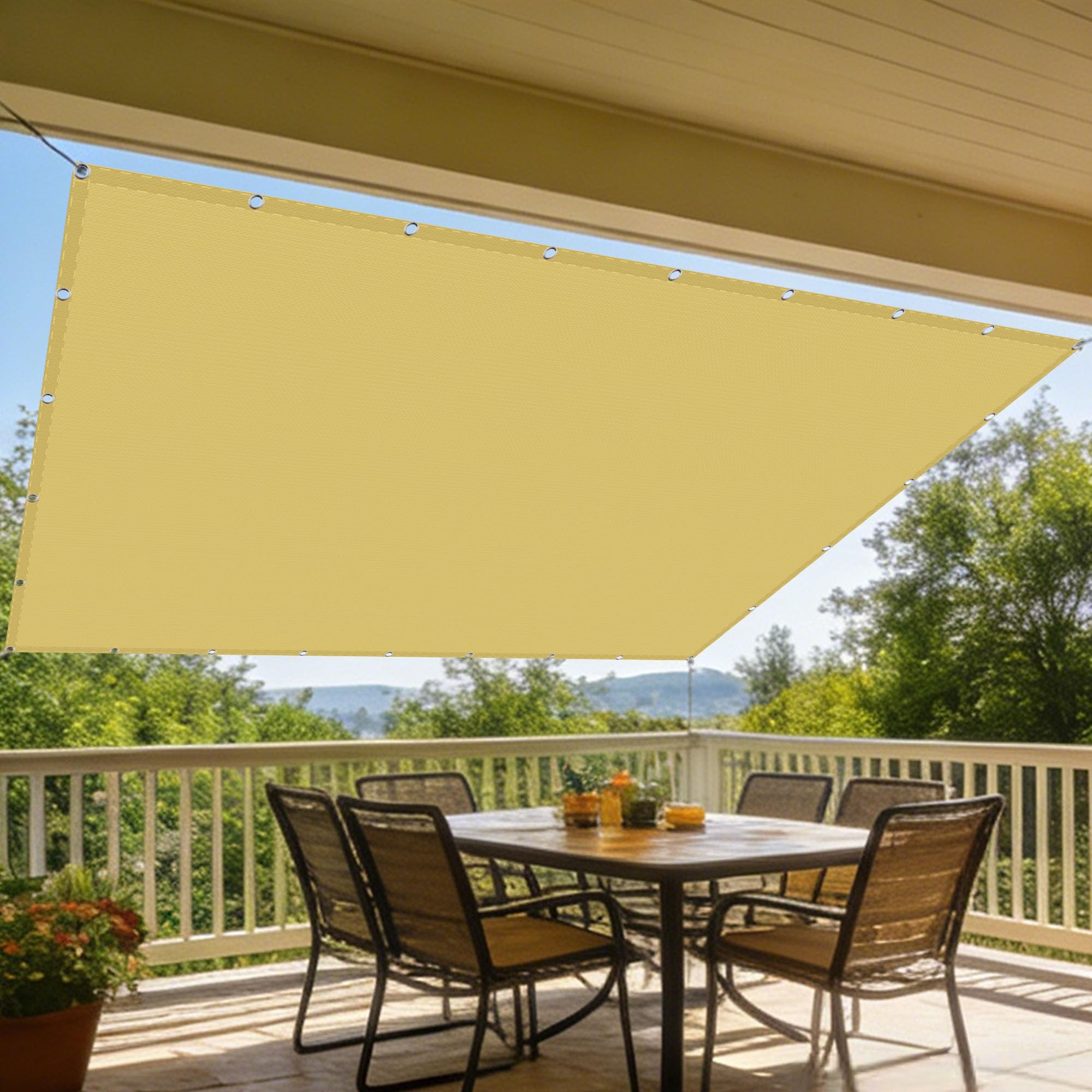 Voile d'ombrage jaune sable résistant au vent pour balcon et patio
