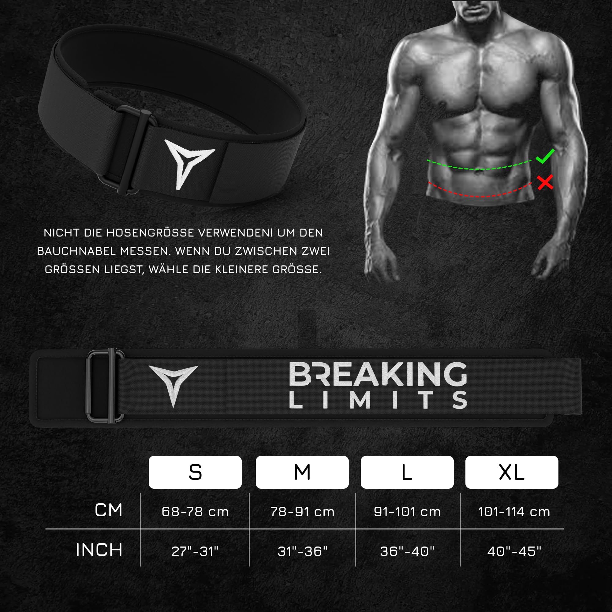 BREAKING LIMITS Gewichthebergürtel Herren & Damen - Gewichtsgürtel für Krafttraining & Gewichtheben, Gym Gürtel Crossfit, Deadlift - Lifting Belt für Powerlifting & Bodybuilding