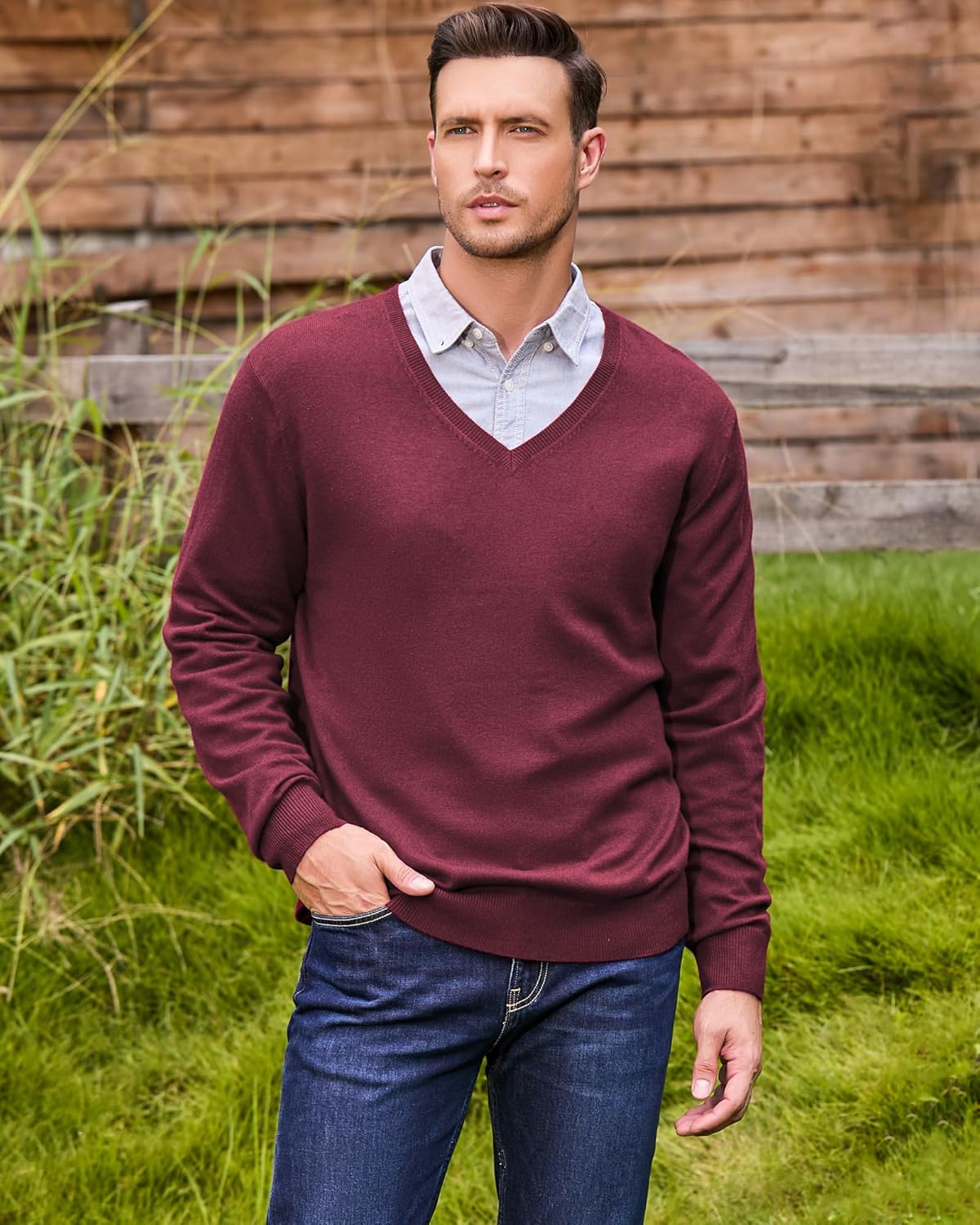 Kallspin Men's Wool Blend V-Neck Sweater Relax Fit Knit Pullover for Fall Winter - Image 6