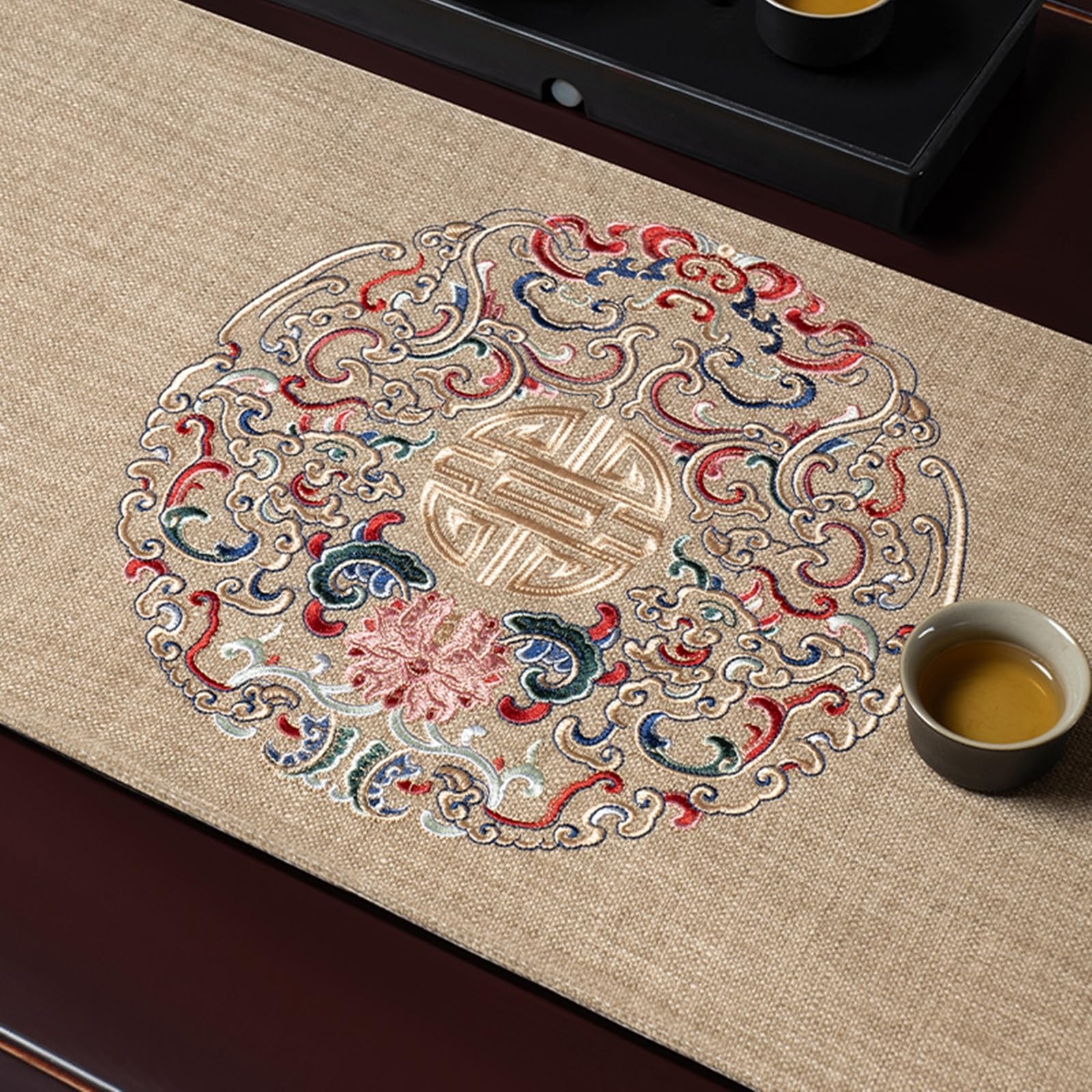Tischläufer Modern Polyester, Tischläufer Wohnzimmer 33x120 cm, Leinenoptik mit Orientalisch