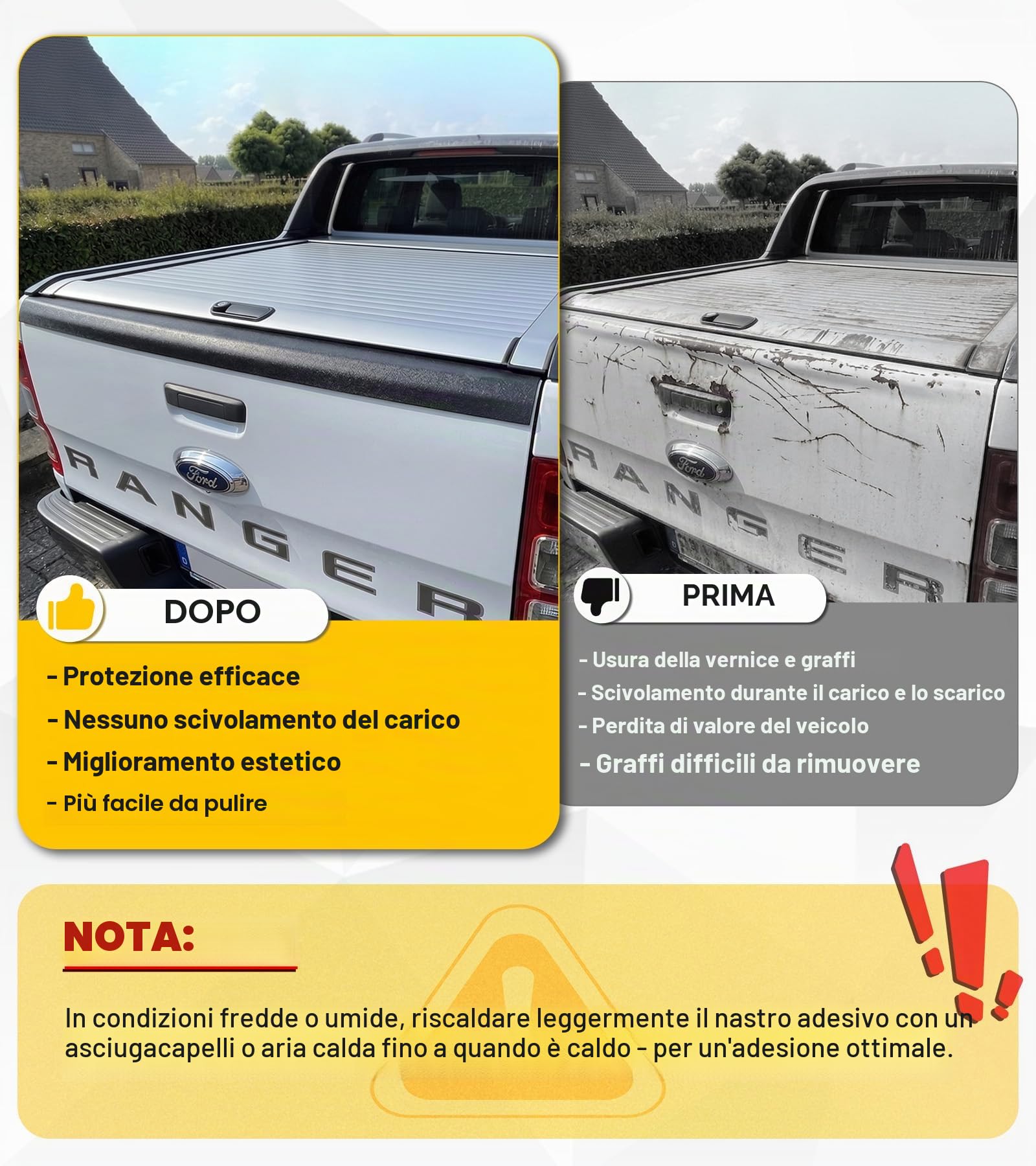 Heckklappen Schutzleiste Ladekantenschutz Zubehör für Ford Ranger 2012–2022 Wildtrak Raptor XL XLT Limited T6 T7 T8, Heckklappenschutz gegen Kratzer & Abnutzung, Wetterfest & UV-beständig