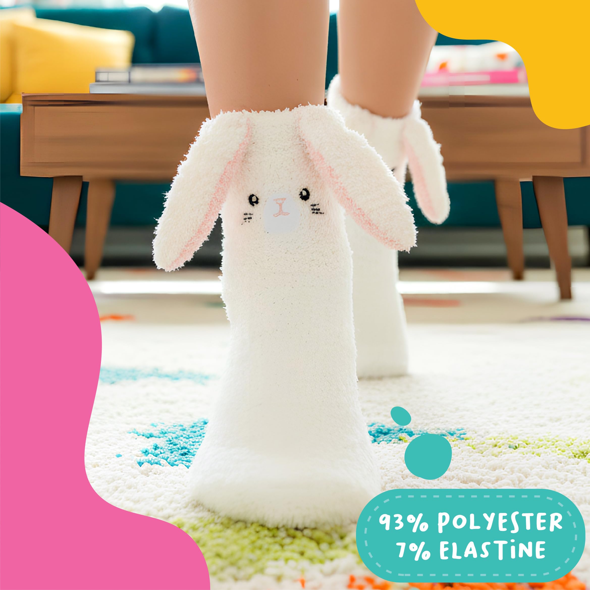 POPCRAZE - Cute Fuzzy Socks Women Bunny 3D Animal Character - Fluffy Cozy Sleep Slipper Socks Winter Warm Gift Size 5-9: White