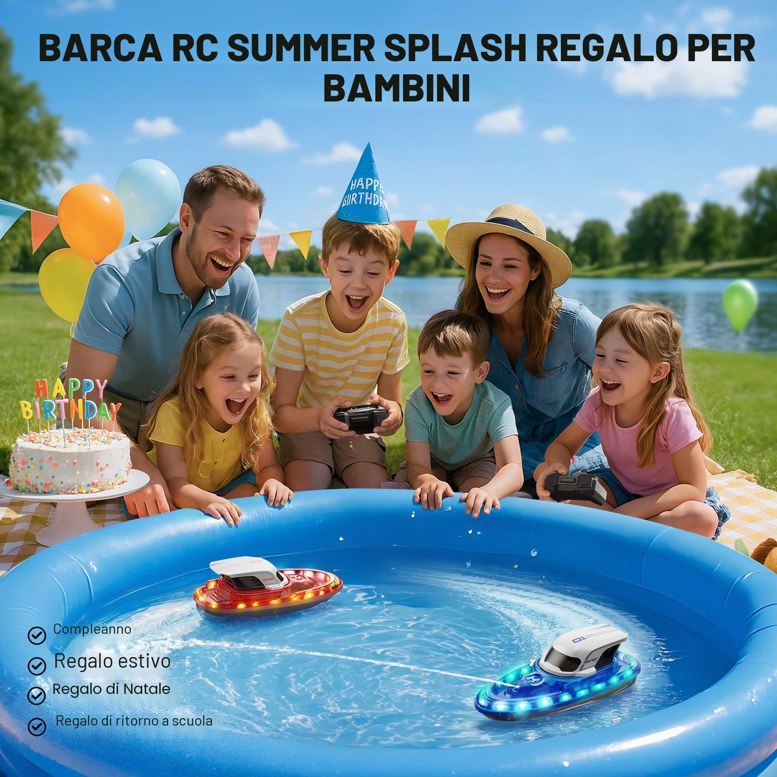 SYMA Barca telecomandata per bambini dagli 8 ai 12 anni, barche da corsa RC con LED e spray d'acqua, 20 minuti per barca, 40 minuti in totale, giocattolo per piscina e lago, regalo per ragazzi e