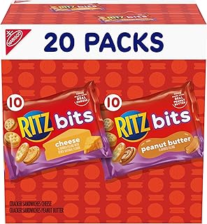 RITZ Bits Cheese and RITZ Bits Peanut Butter Sandwich Crackers Variety Pack, Lunch Snacks, 20 Snack Packs