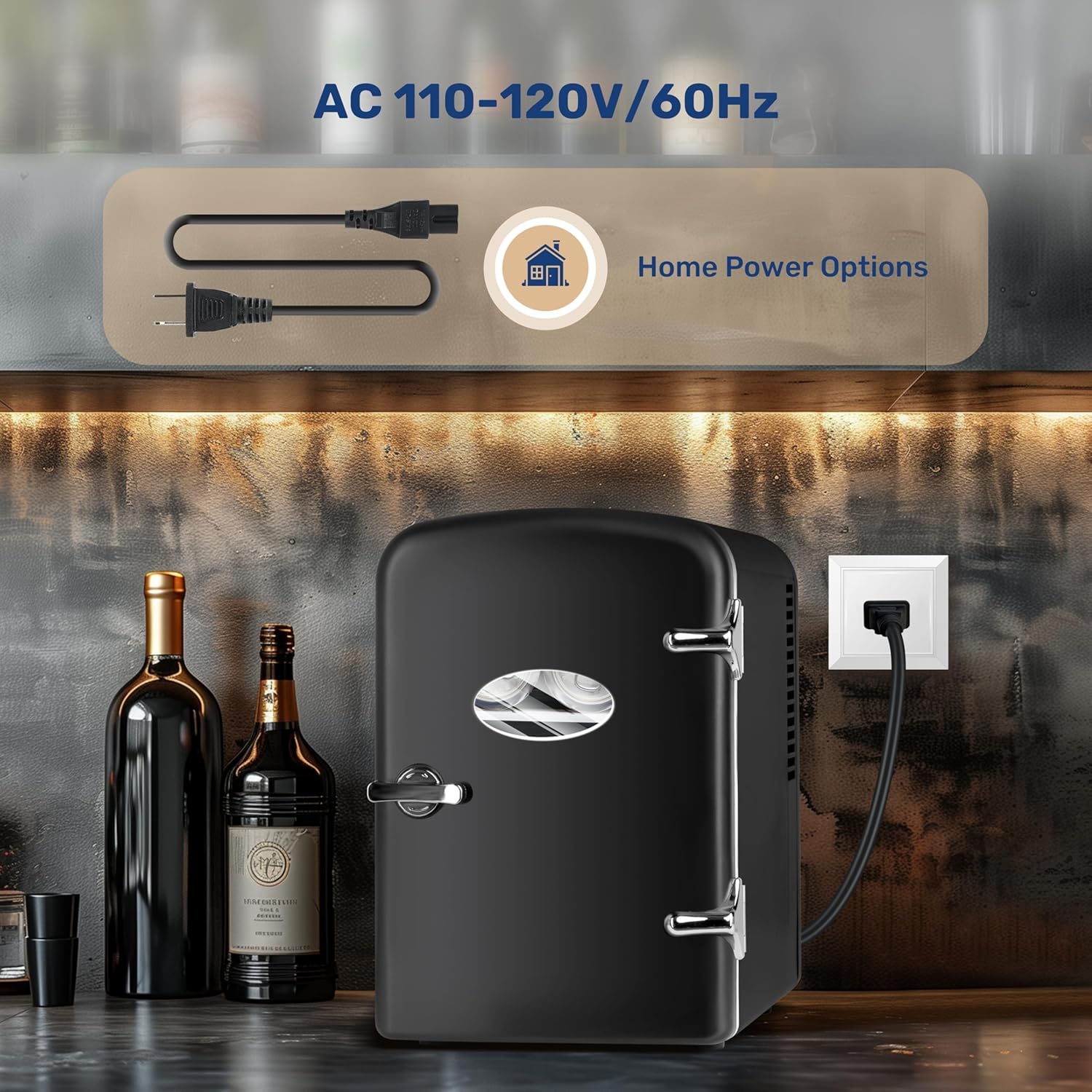 InfiniPower 4L/6 Can Mini Fridge with Observation Window, Portable AC/DC Small Beverage Refrigerator, Freon-Free Cooler & Warmer for SkinCare, Food and Drinks, Bedroom, Dorm, Car, Office, Black