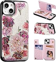 Vista 221 de UEEBAI Funda tipo cartera para iPhone 15 Pro Max con tarjetero, cubierta de cuero PU con soporte, bloqueo RFID, doble cierre magnético, relieve