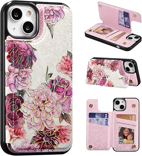 Miniatura 221 de UEEBAI Funda tipo cartera para iPhone 15 Pro Max con tarjetero, cubierta de cuero PU con soporte, bloqueo RFID, doble cierre magnético, relieve de