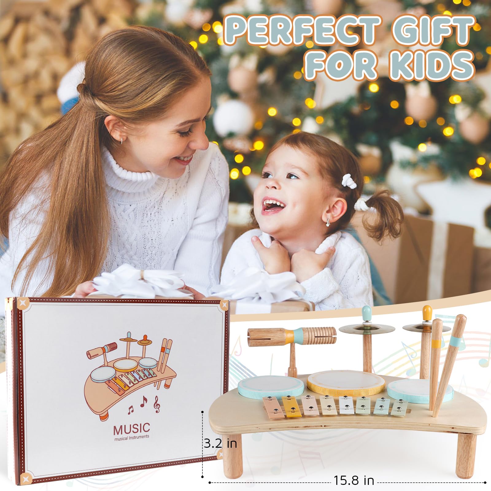 Set di batteria per bambini - Strumenti musicali per bambini da 1 a 3 anni, giocattoli musicali educativi per bambini in età prescolare, giocattoli montessori per bambini di 3 anni e più