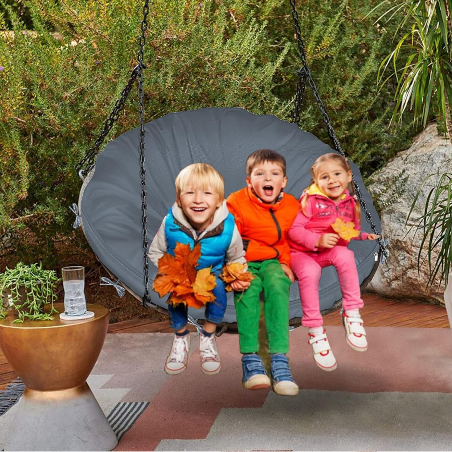 Waterproof Papasan Cushion Cover Only,(for 47in-55in Outdoor Papasan Chair Cushion Covers) Grey Zipper Design for Easy Closure and Removal, Silky Smooth Fabric