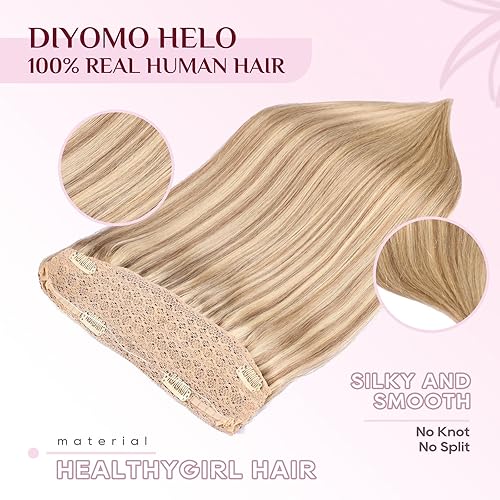 Miniatura 2 de DIYOMO - Extensiones de cabello humano real, extensiones de cabello humano real, diadema transparente, tamaño ajustable, extraíble, seguro,
