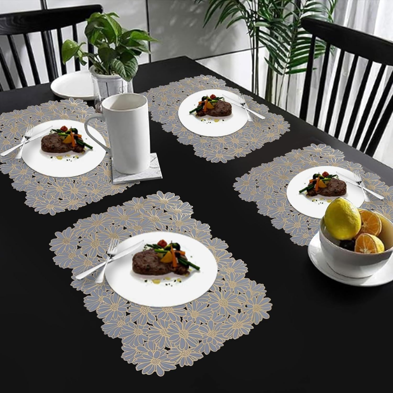 Placemats Heat Insulation Table Mats Waterproof Oil Flower Western for Kitchen Dining Room