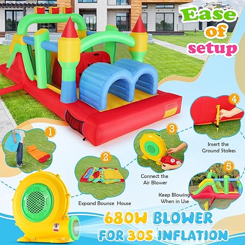 Miniatura 6 de Whubefy Casa de rebote grande inflable de 18x8.2 pies para niños grandes de 8 a 12 años, casa de obstáculos inflable con doble tobogán, túneles
