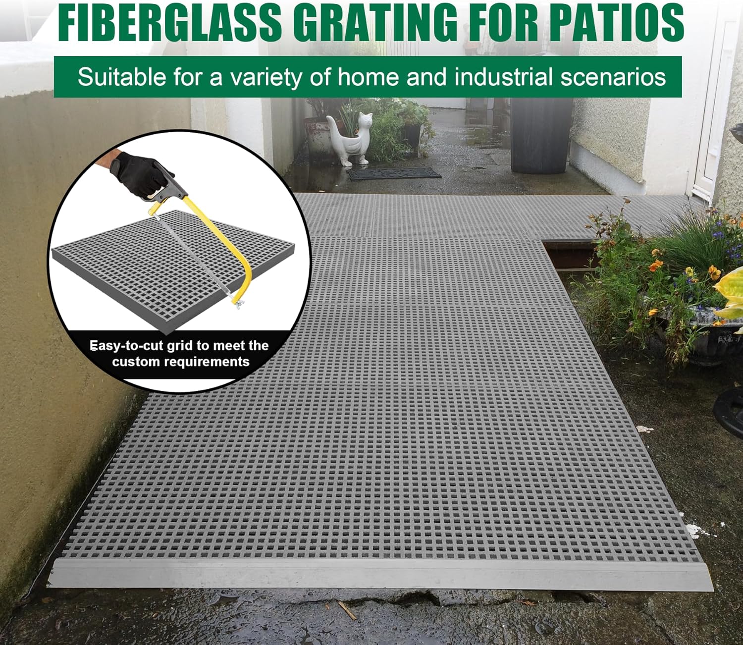 24x24in Fiberglass Molded Grating, FRP High Strength Grate Panel 11000 LBS Capacity 1.5'' Micro-Mesh Square Heavy Duty Bar Grating for Outdoor,Car Wash,Deck,Drain,Industrial Aera,Grey