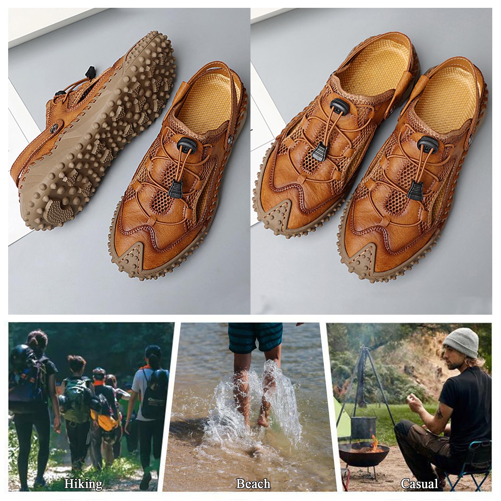 Sandały sportowe męskie antypoślizgowe buty górskie oddychające skórzane trekking casual sandały plażowe na zewnątrz piesze wycieczki