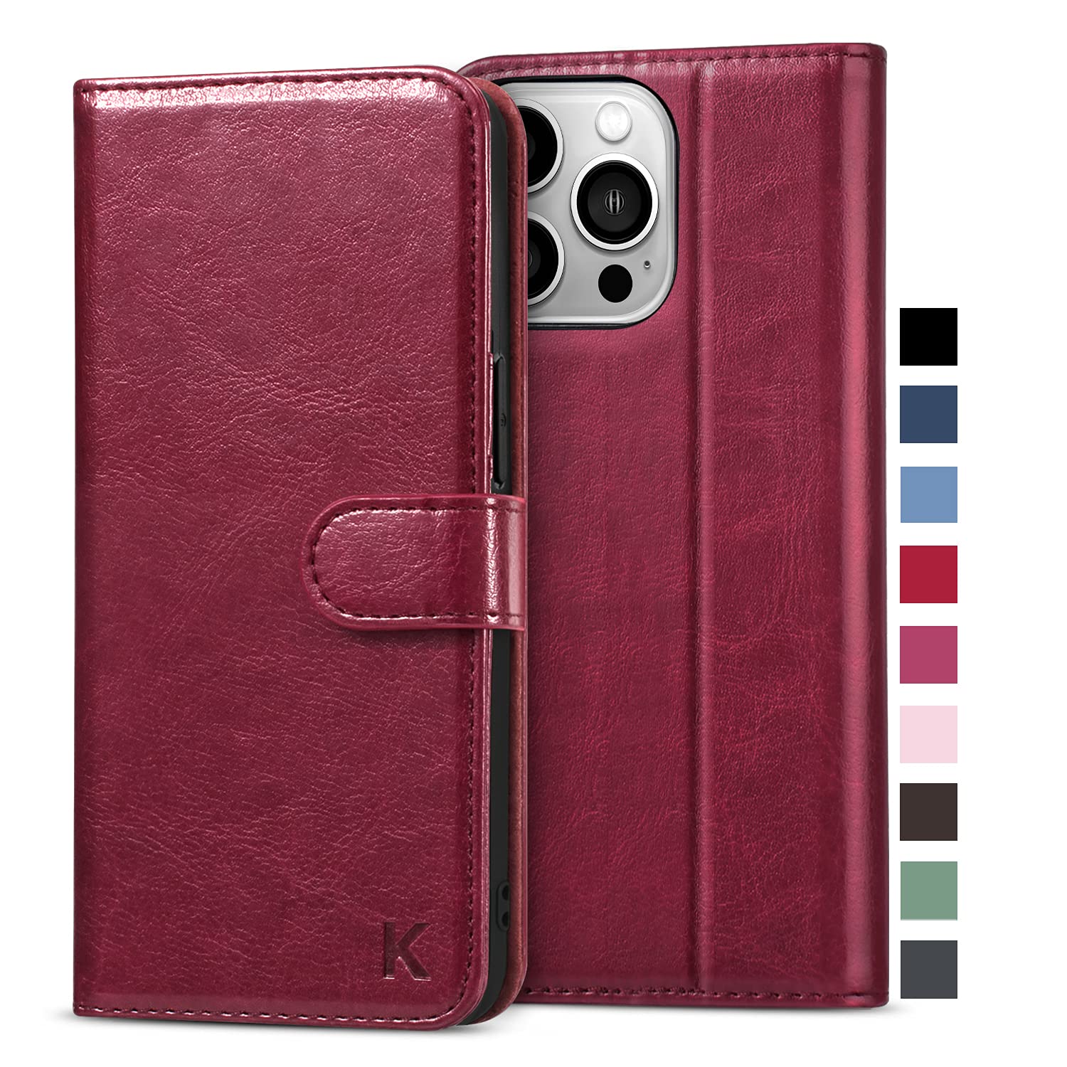 KILINO Wallet Case for iPhone 13 Pro Max 5G [RFID Blocking] [PU Leather] [Shock-Absorbent Bumper] [Card Slots] [Kickstand] [Magnetic Closure] Flip Folio Cover for iPhone 13 Pro Max(Burgundy)