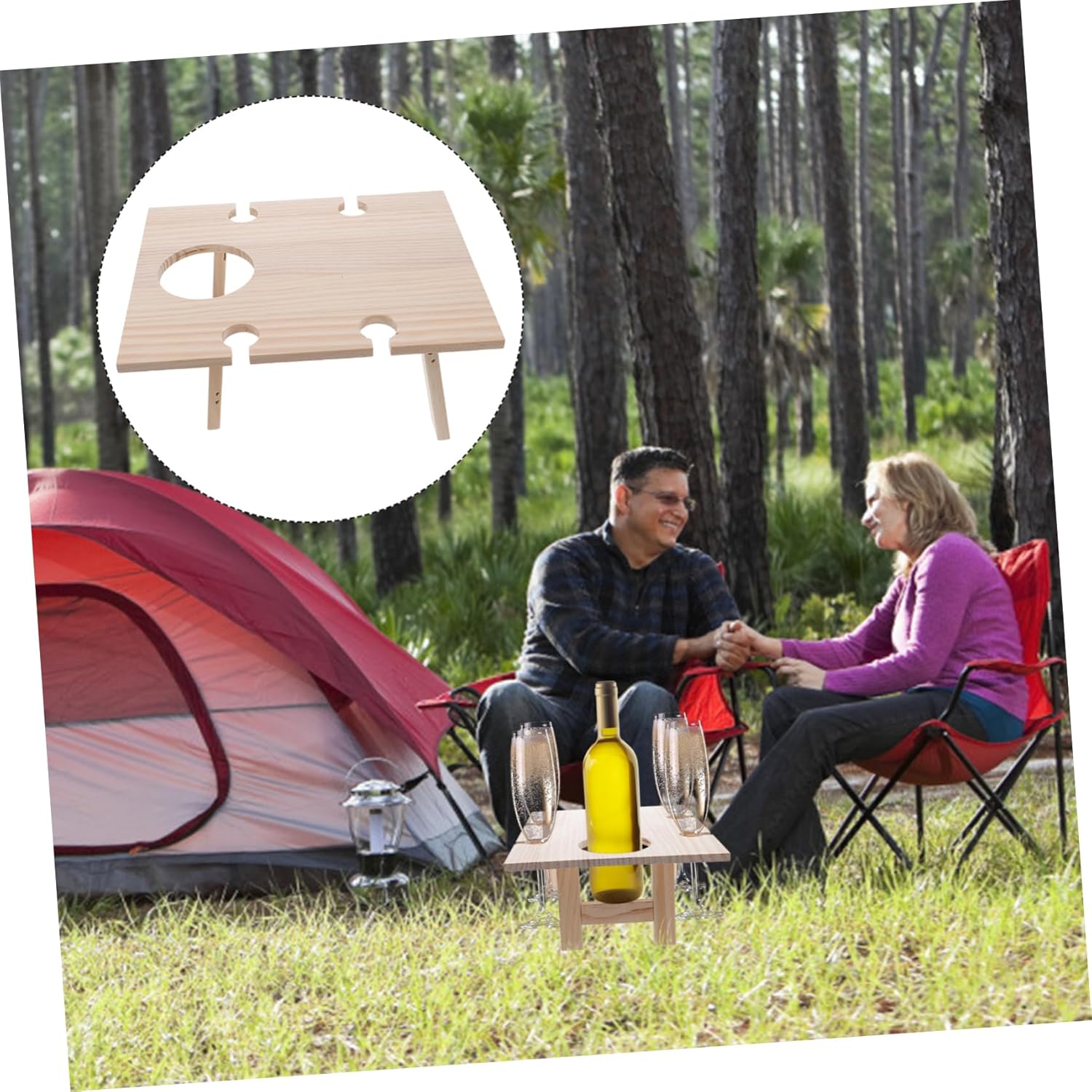 Wooden Wine Table for Outdoor Use Portable Foldable Picnic Table for Red Wine for Parks Beaches and Festivals Easy to Carry and up