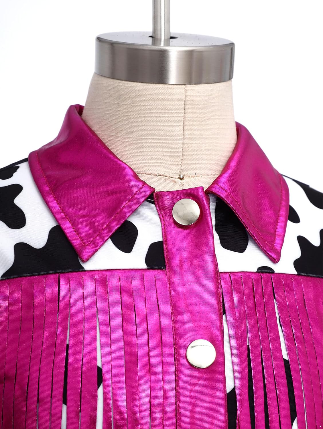 Kids Girls 2 Pieces Print Western Cowgirl Outfit Cow Printing Sleeveless Fringed Top and Shorts for Parties Hot Pink 6 Years