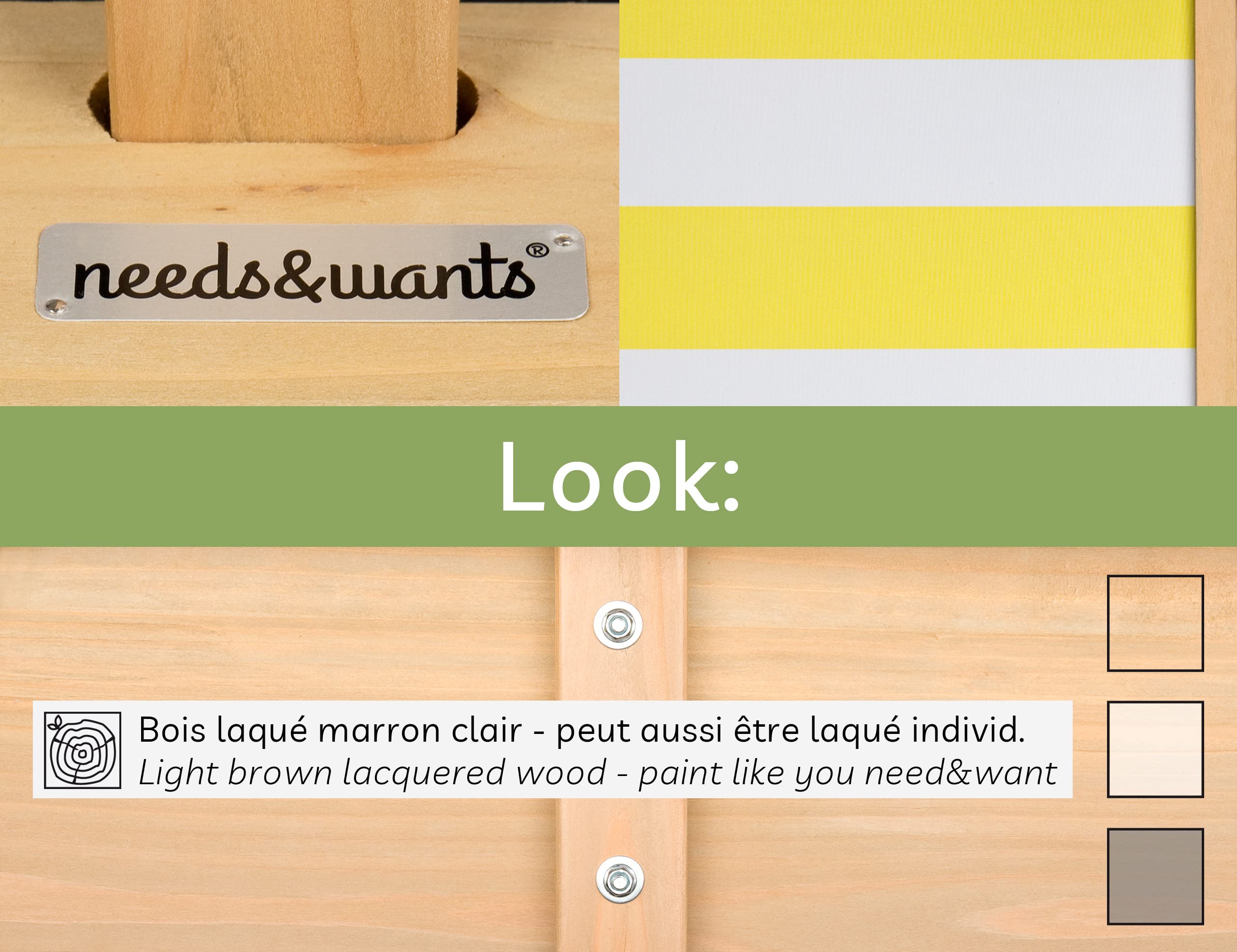 needs&wants® Bac à Sable en Bois avec Couvercle Plastique Oxford 600D pour Enfants, avec Toit refermable, siège, Sol, carré, UV-Protection, rectangulaire extérieur, pour Jardin et Jeux, Jaune Blanc