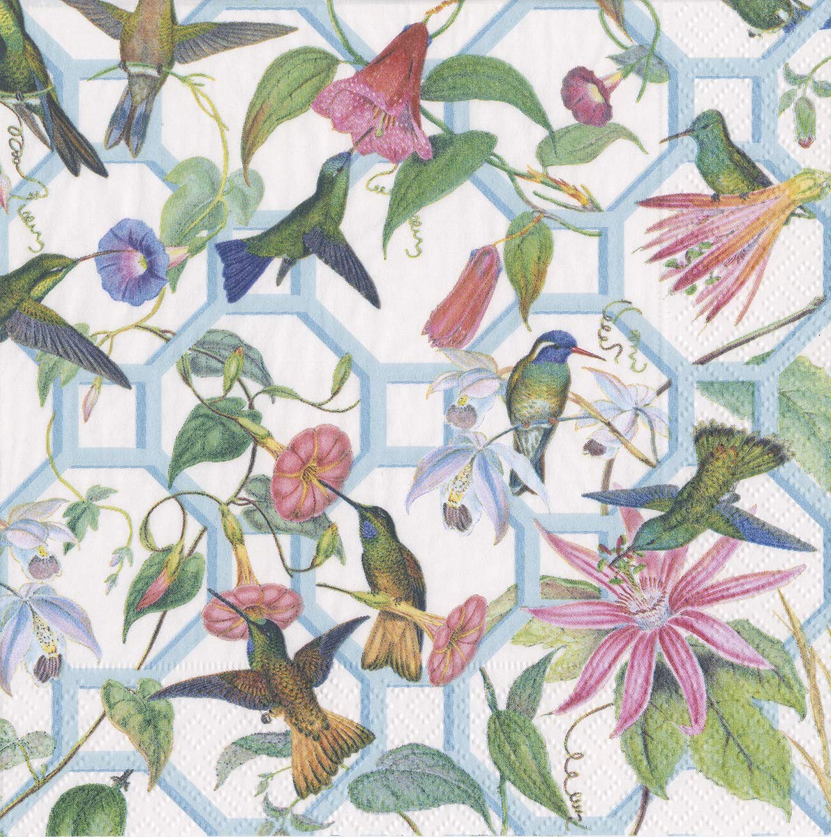 CaspariHummingbird trellis Passion Flowers Luncheon Paper Table Napkins 20 in a pack 33cm square