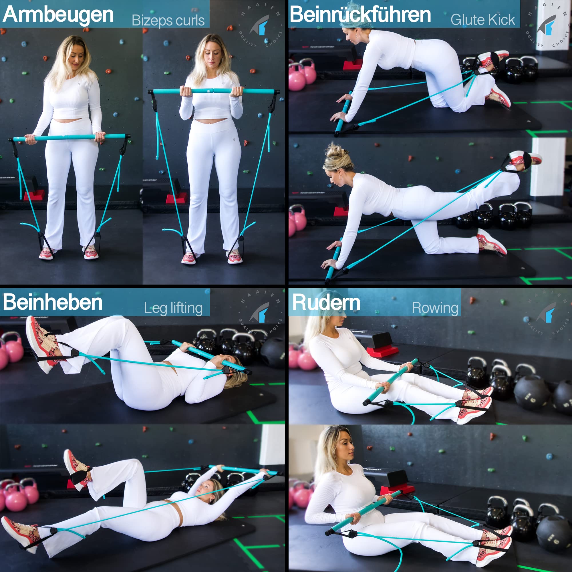 HAAIEN Barre de Pilates avec Bandes rsistance Appareil Fitness Multifonction pour la Maison Sport Un entranement Efficace Tout Le Corps Home Gym Training Les Femmes et Hommes Bleu