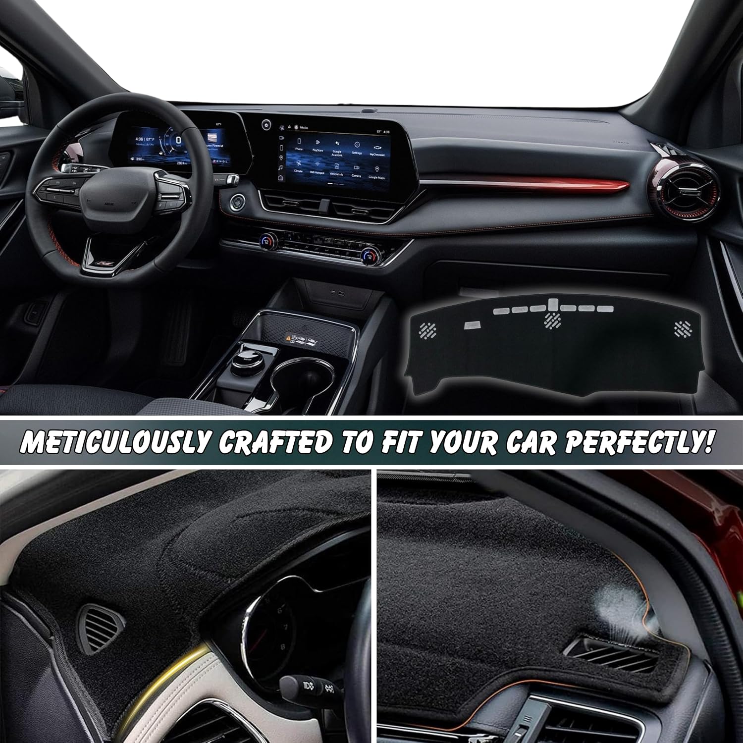 Non-Slip Dash Cover Dashboard Cover Mat Custom Fit Center Console Cover Sunshield Protector Pad Compatible with for Chevy/Chevrolet Equinox 2025 (Not for EV) (Without HUD) (Black Trim)
