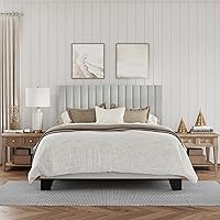IOILORI Light Gray Full Size Velvet Upholstered Platform Bed Frame with Adjustable Tufted Headboard, No Box Spring Needed, Easy Assembly