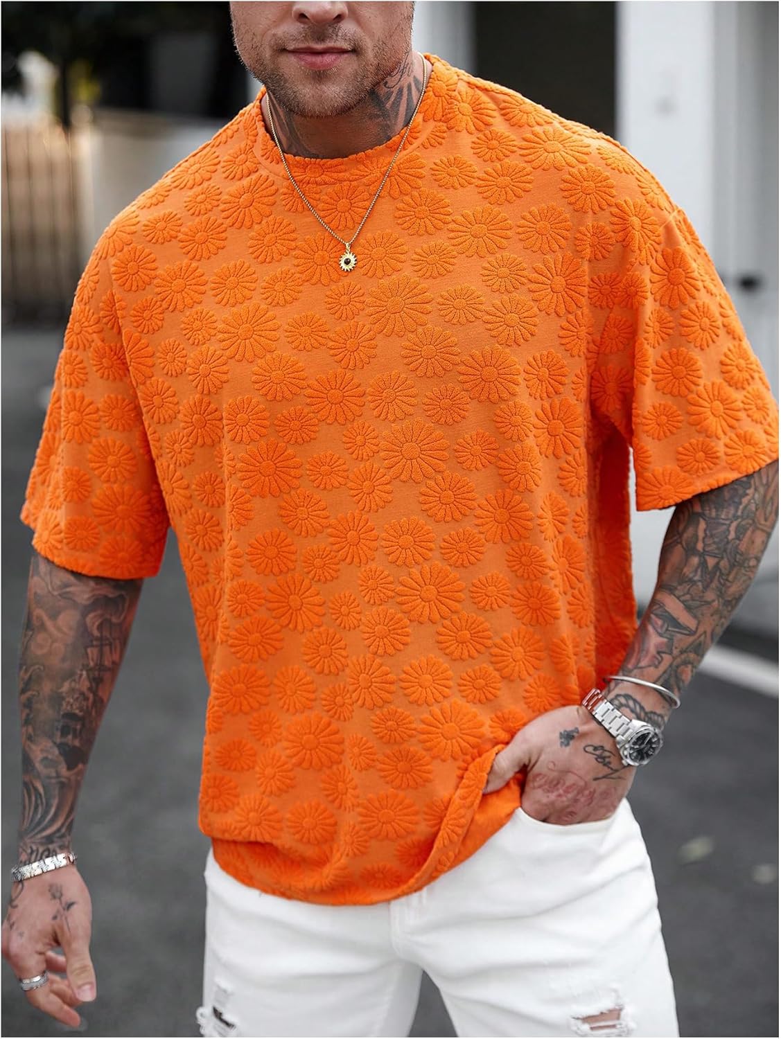 Men's Floral Tees Tops Crewneck Shirt Short Sleeve Vacation Summer T Shirt Streetwear - Image 4