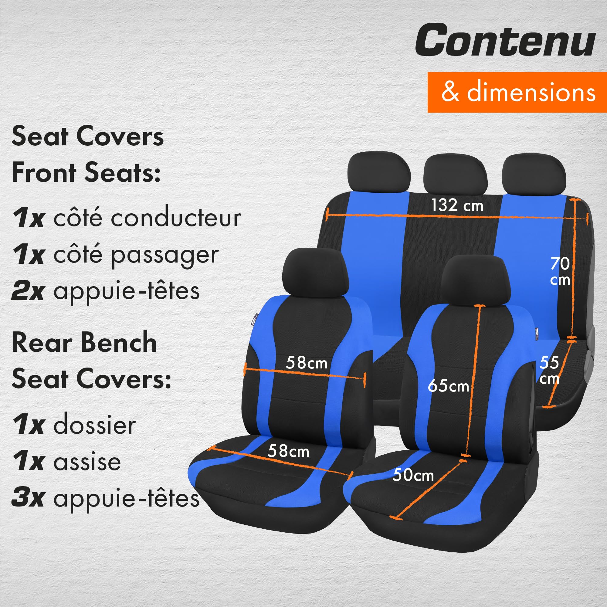 upgrade4cars Housse de Siege Voiture Universelle Noir Bleu | Ensemble de Housses Siège Auto Universel | Couvre Sieges pour Avant et Arrière