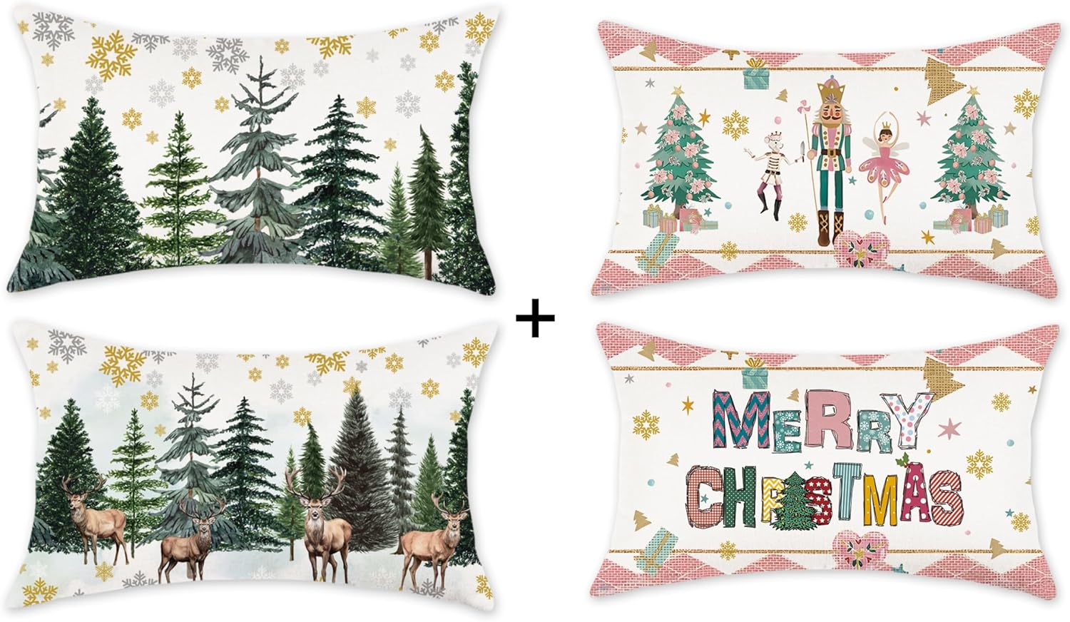 TAJWE Christmas Pillow Covers 12x20 Inch Set of 4 Xmas
