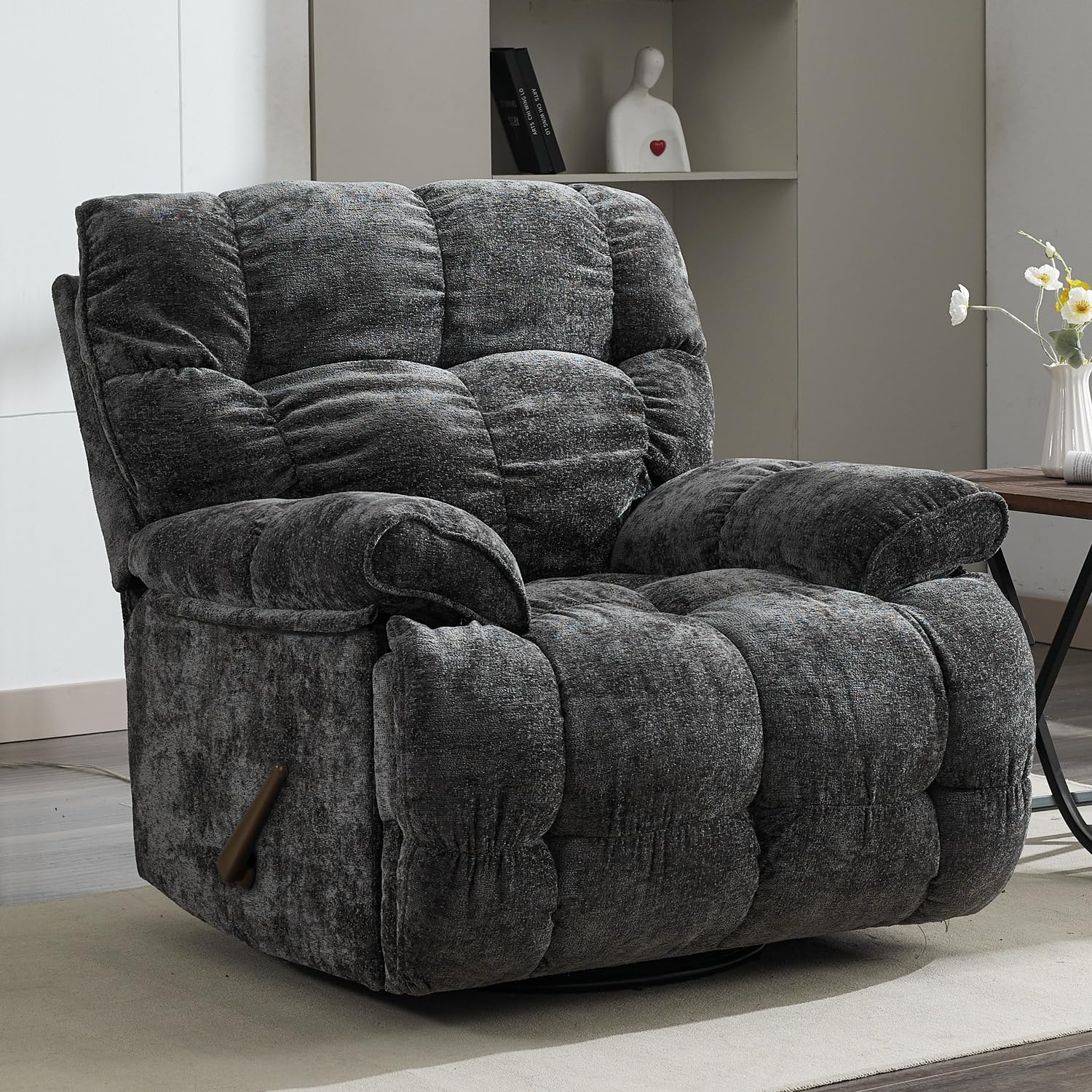 Oversized Recliner Chair, Overstuffed Swivel Rocker with Extra Wide Seat & Breathable Fabric for Living Room (Manual, Gray) - Amazon product rated Grade A