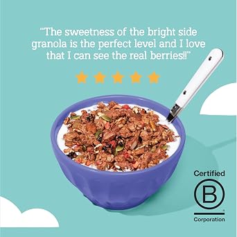 Seven Sundays Triple Berry Bright Side Granola, Gluten-Free Breakfast or Snack, Yogurt Toppings, Healthy Granola with No Added Sugar, 8 oz Bag