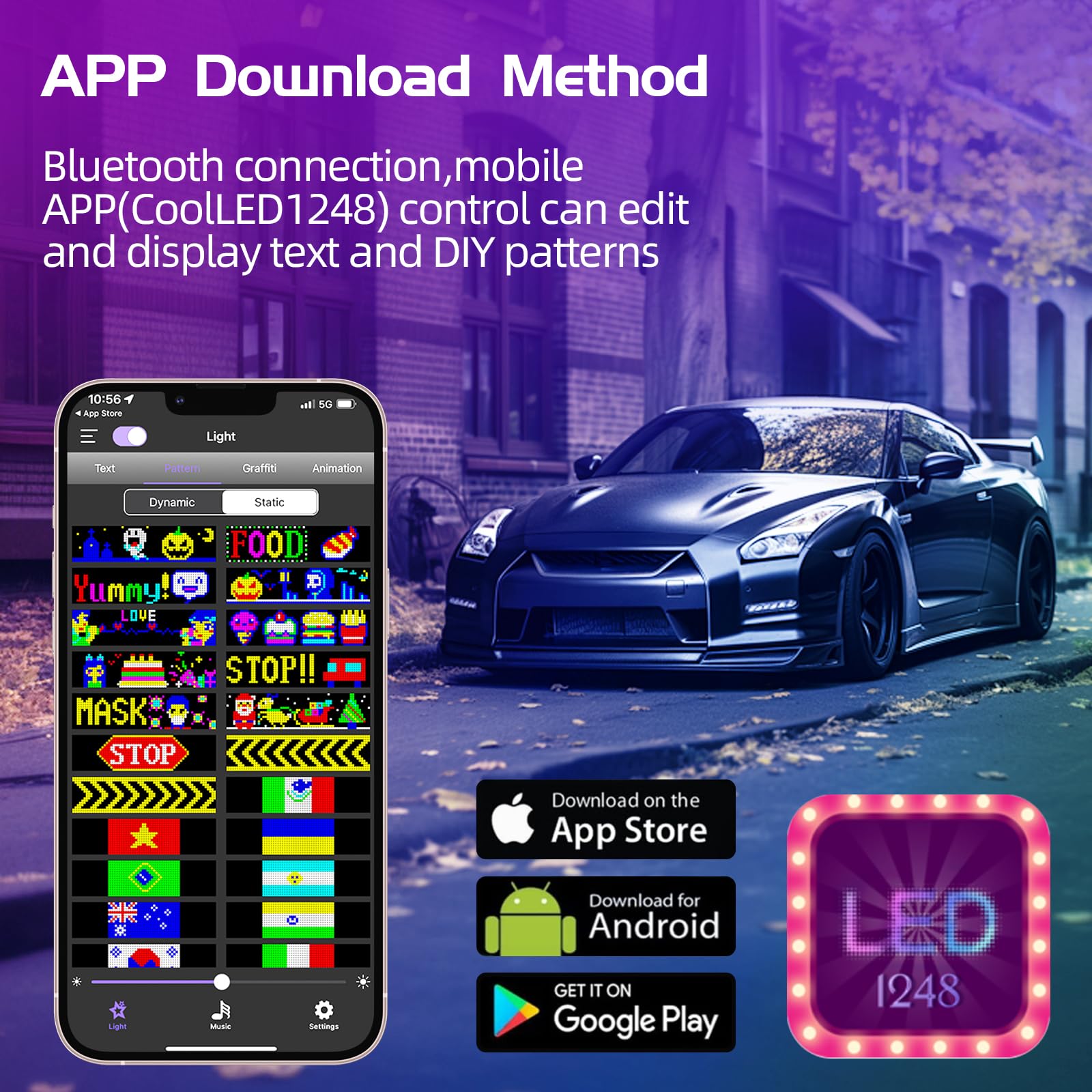 Display LED Flessibile Programmabile Per Auto – 120x595 Mm, Impermeabile IP65, Con App E Telecomando