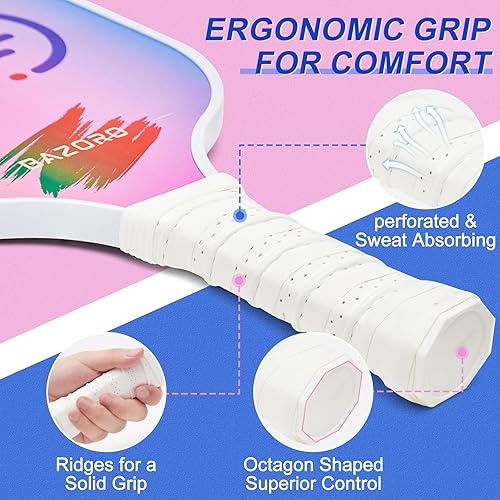 Miniatura 3 de BAZORO - Juego de paletas de pickleball con material de fibra de carbono y raqueta de pickleball con núcleo de polímero de panal, agarre