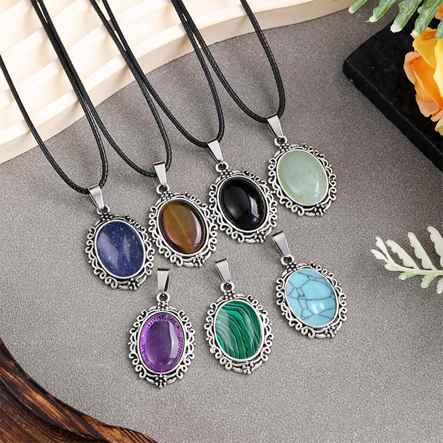 Natural Stone Pendant Black Rope Teardrop/Oval/Cross/Chakra Gemstone Necklace Jewelry Christmas Gift for Women - Image 6