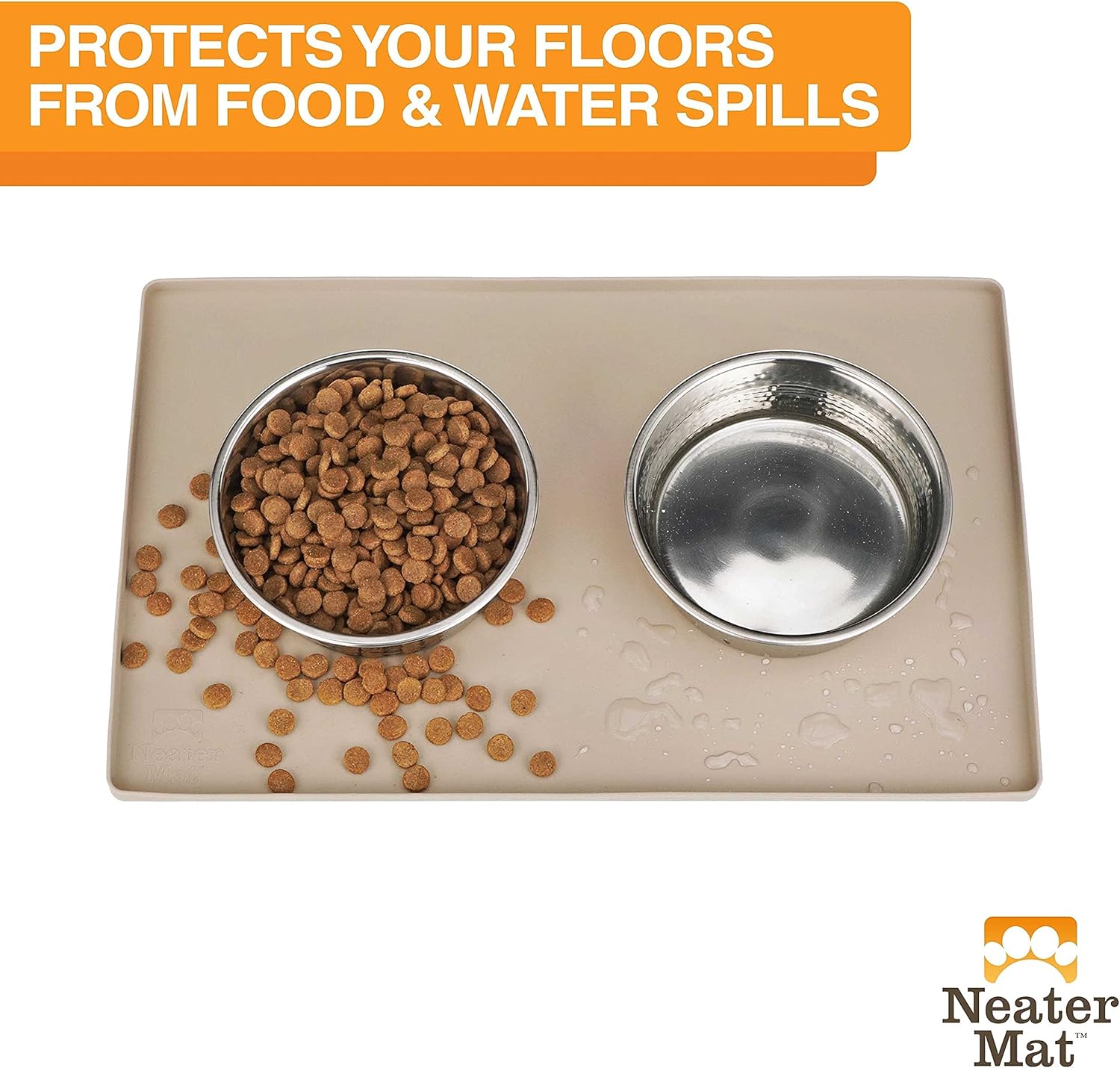 Neater Pets Neater Feeder Express Mess-Proof Food & Water Bowls with Neater Mat Waterproof Silicone Mat - Protect Floors from Food & Water