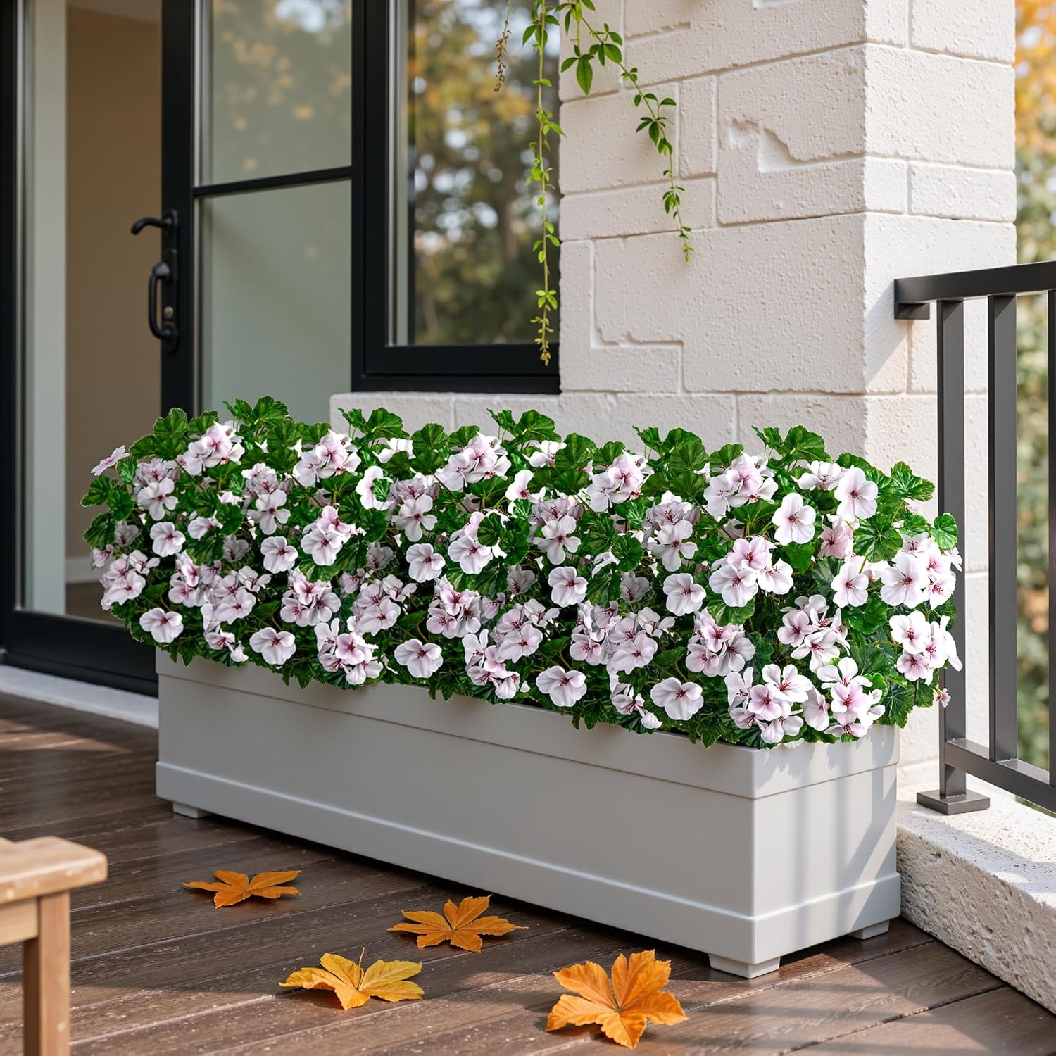 Artificial Flowers for Outdoors 17.7In Artificial Geraniums for Indoor Fake Flowers 4PCS Uv Resistant Artificial Outdoor Flowers for Indoor Home Decor Outdoor Garden Decoration(Pinkish White) - Image 7