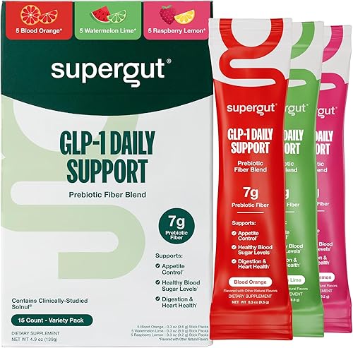 Supergut GLP1 Daily Support, paquete variado  Suplemento en polvo GLP-1 de alta fibra para mujeres y hombres  Mezcla de bebida sin azúcar para la