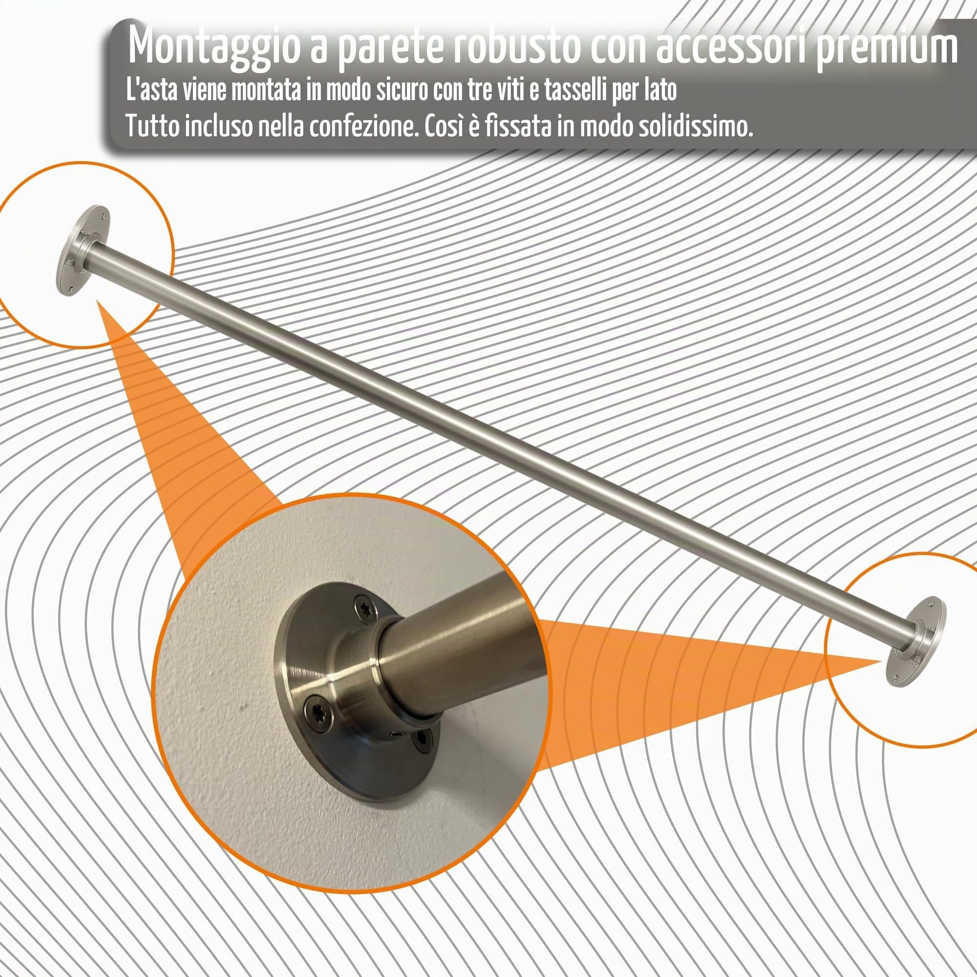 Sbarra per trazioni in acciaio inox da parete – su misura fino a 150 cm – con kit di fissaggio – ideale per casa, ufficio, palestra domestica