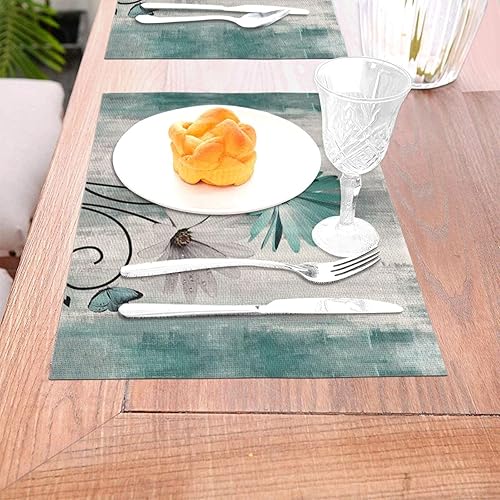 Miniatura 7 de Juego de 4 manteles individuales florales de 12 x 18 pulgadas, diseño de margarita azul turquesa, rectangular, para fiesta, hogar, cocina, comedor,