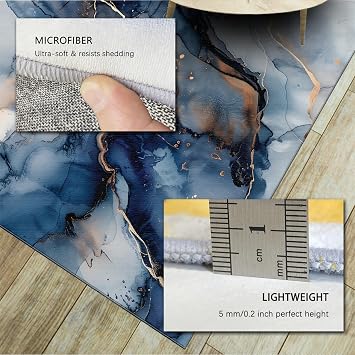 Blue Marble Texture Area Rug 60x100cm - Modern Luxury Home Decor Large Rugs for Living Room Gold Thread Mbellishment Rug Non Slip Runner