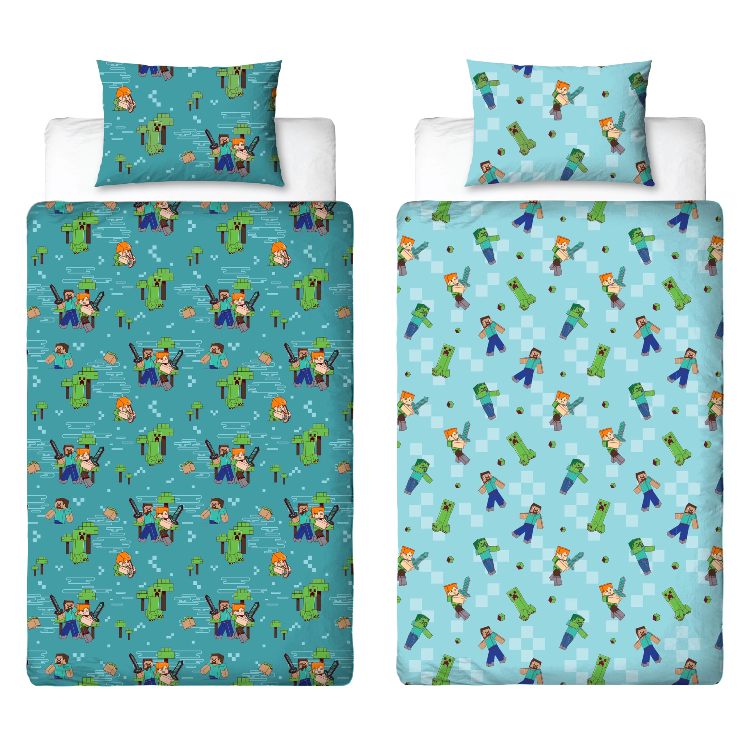 Minecraft Multicoloured Officially Licensed Single Duvet Cover Set | Level Up Design Reversible 2 Sided Bedding Includes Matching Pillowcase | Single Duvet Cover Set
