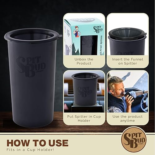 Miniatura 4 de Spit Bud Original Black - Spittoon para masticar tabaco - Taza portátil de inmersión y tabaco con tapa, pestaña para reventar, embudo a prueba de