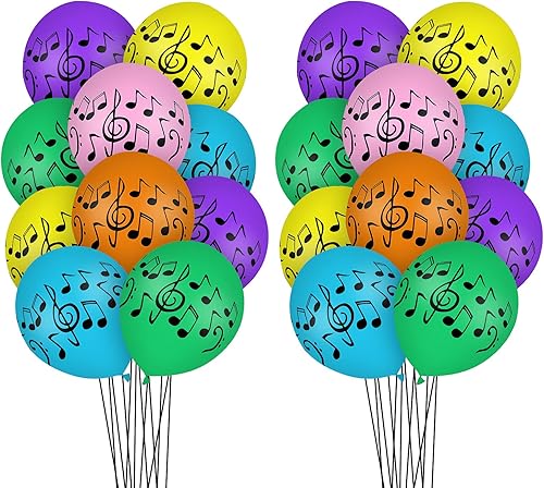 Miniatura 4 de 30 globos de notas musicales coloridas para decoración de fiesta de cumpleaños, globos de látex de 12 pulgadas para temática musical, suministros de